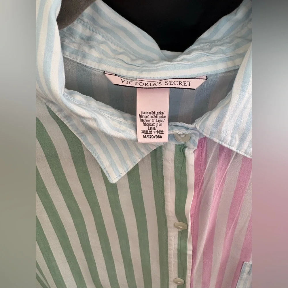 Victoria Secret cotton Pajama Shirt Colorful Stripes Button Down Cotton Dress - Picture 9 of 10